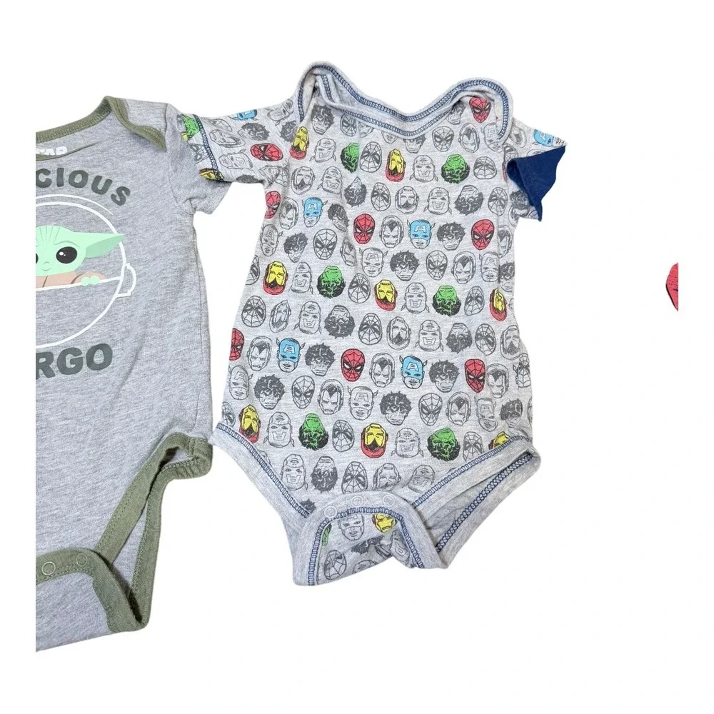 Marvel Star Wars Bodysuit Kids 12M Grogu‎ Captain America Avengers 3PK Gray Blue